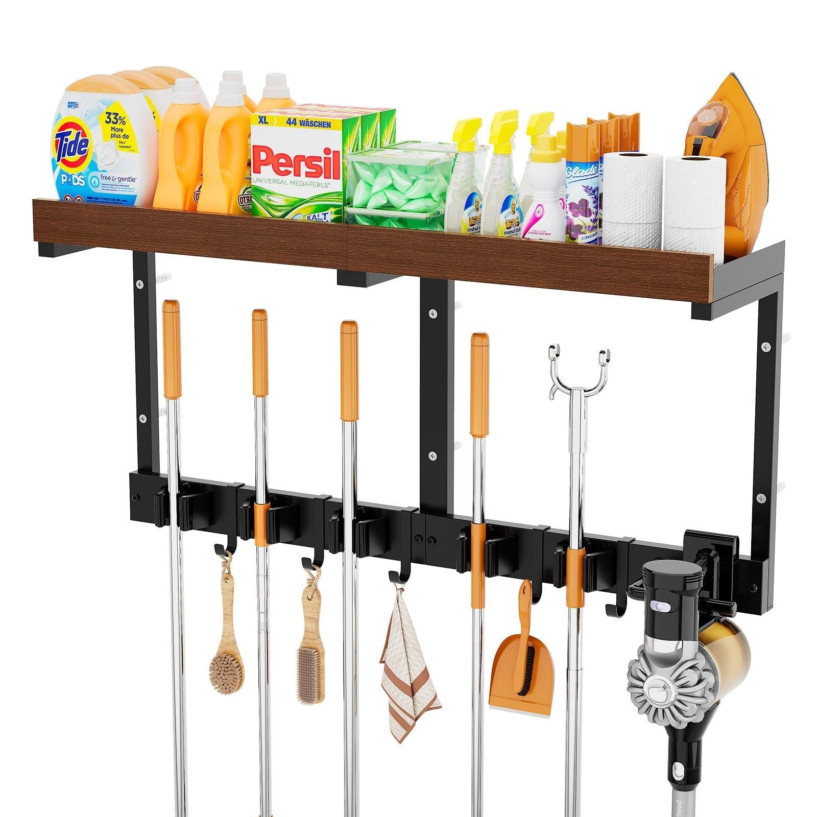 Wall-Mounted Broom and Mop Organizer, Space-Saving Holder for Cleaning Tools1