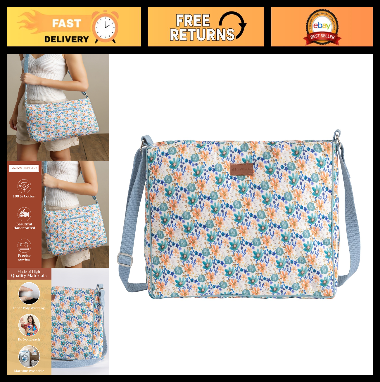Stylish Women's Cotton Shoulder Handbag   Versatile Tote Bag for Everyday Use0
