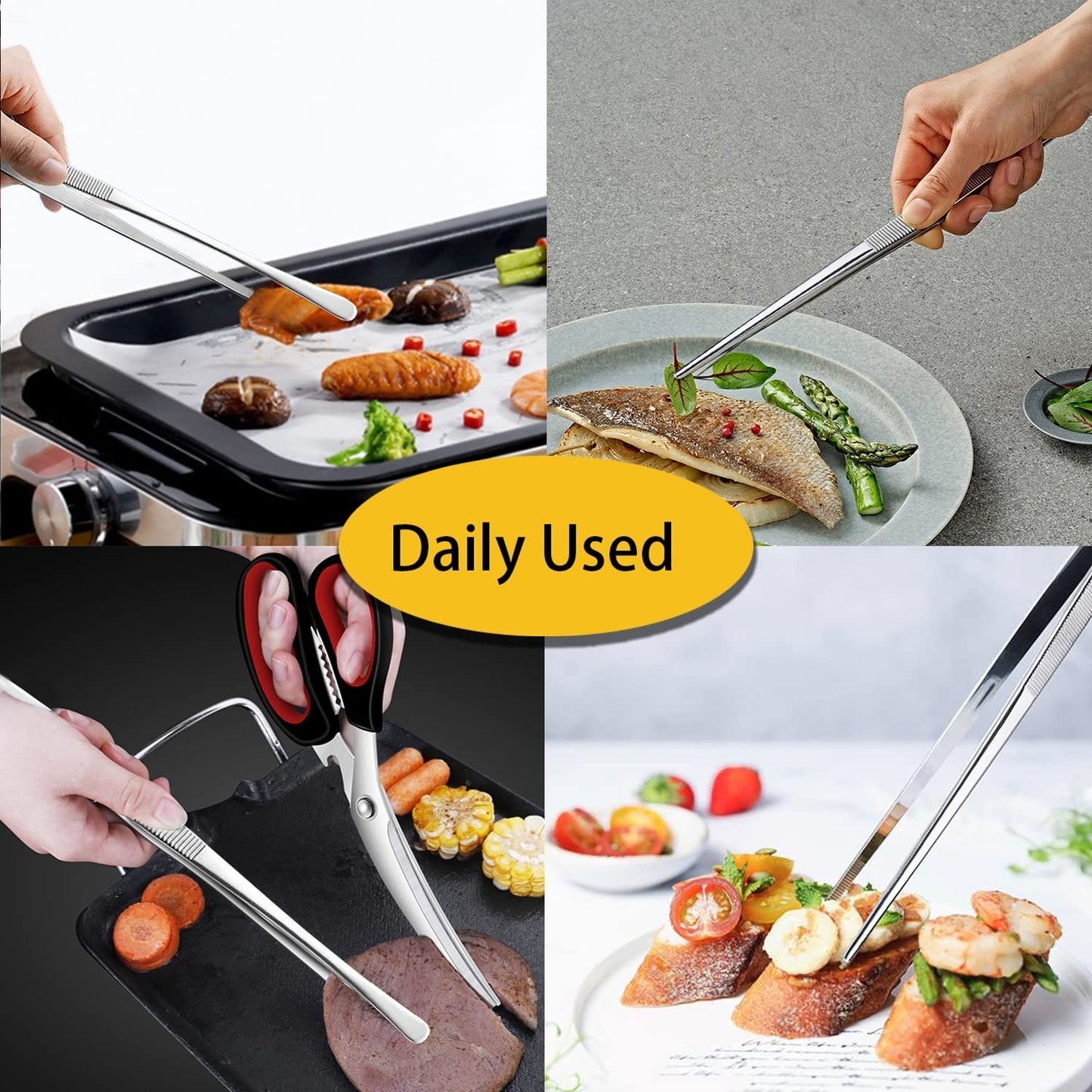 12 Inch Extra Long Stainless Steel Kitchen Tweezers Tongs   Fine Cooking Tools (4