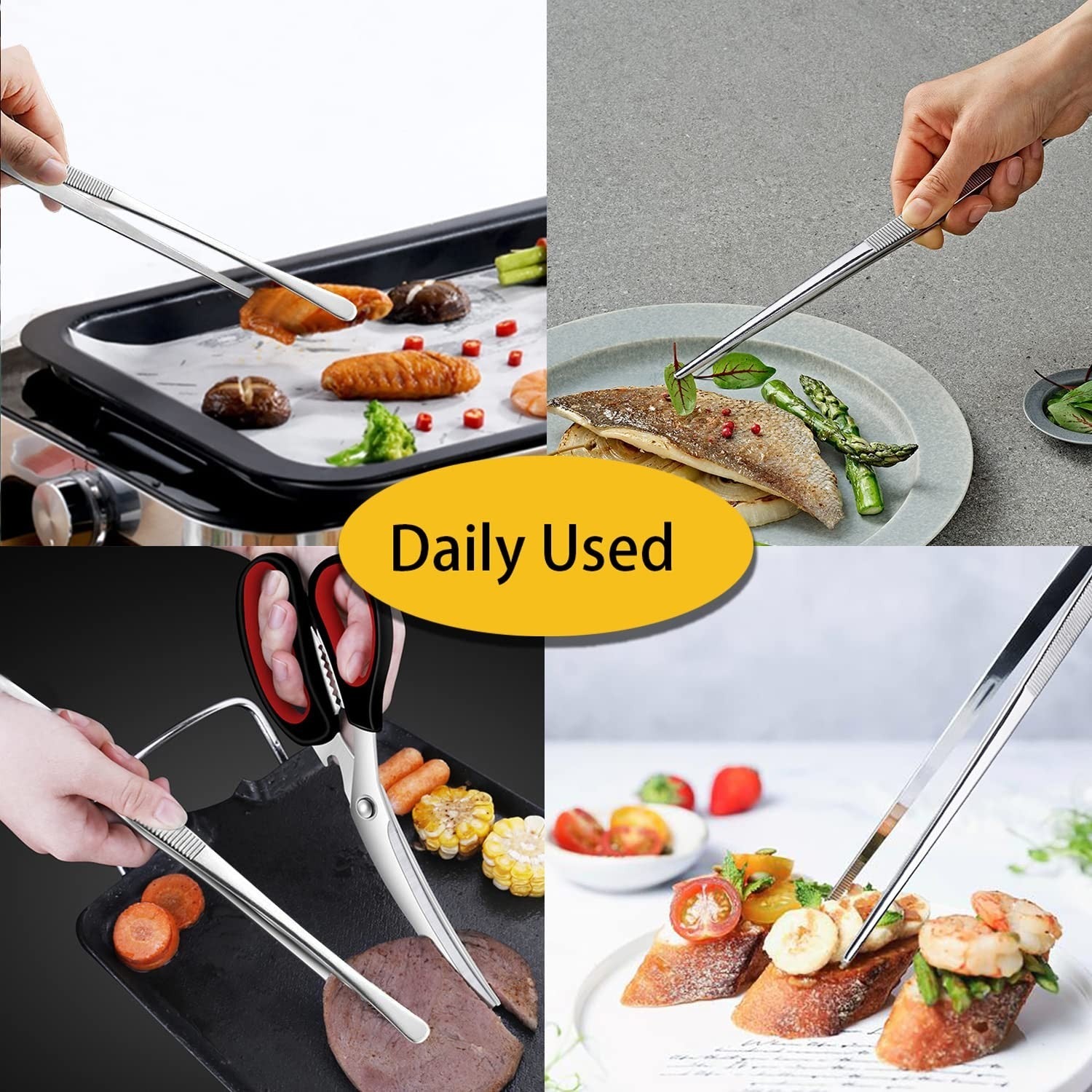 12 Inch Extra Long Stainless Steel Kitchen Tweezers Tongs   Fine Cooking Tools (4