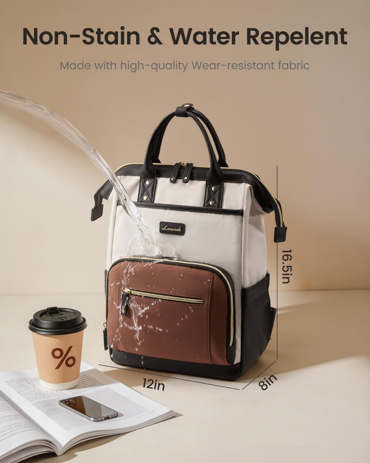 Stylish 15.6" Laptop Backpack with Tumbler Holder, Travel Bag for Work & College3