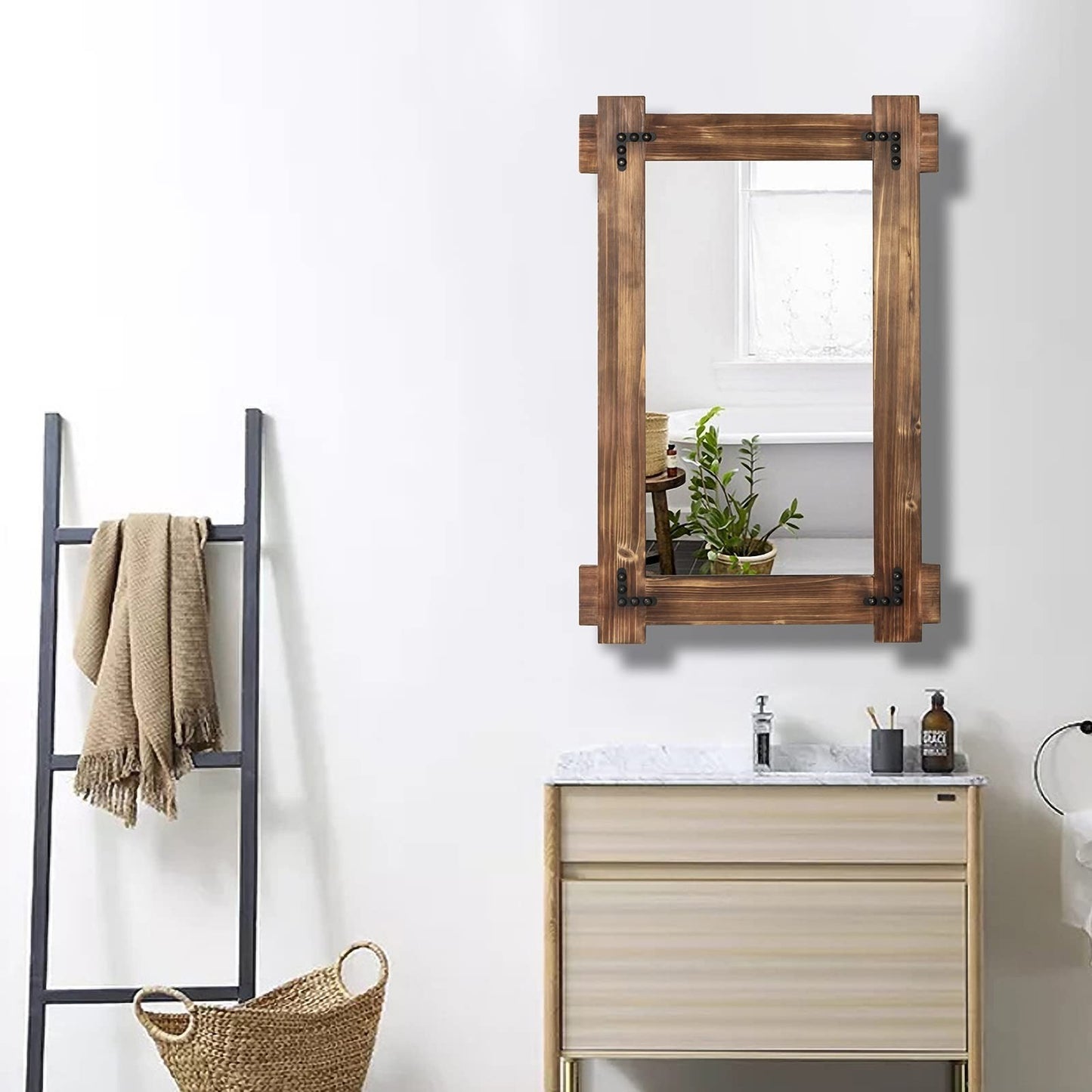 Rustic Wood Bathroom Mirror - Farmhouse Wall-Mounted Vanity Mirror 30x207