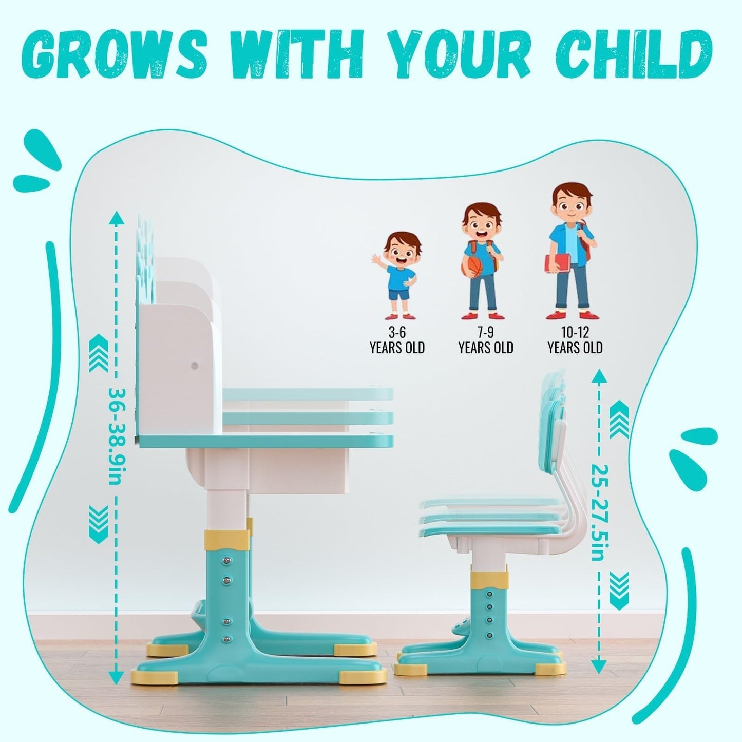 Height Adjustable Kids Study Desk & Chair Set for Ages 3 12   Learning Furniture4