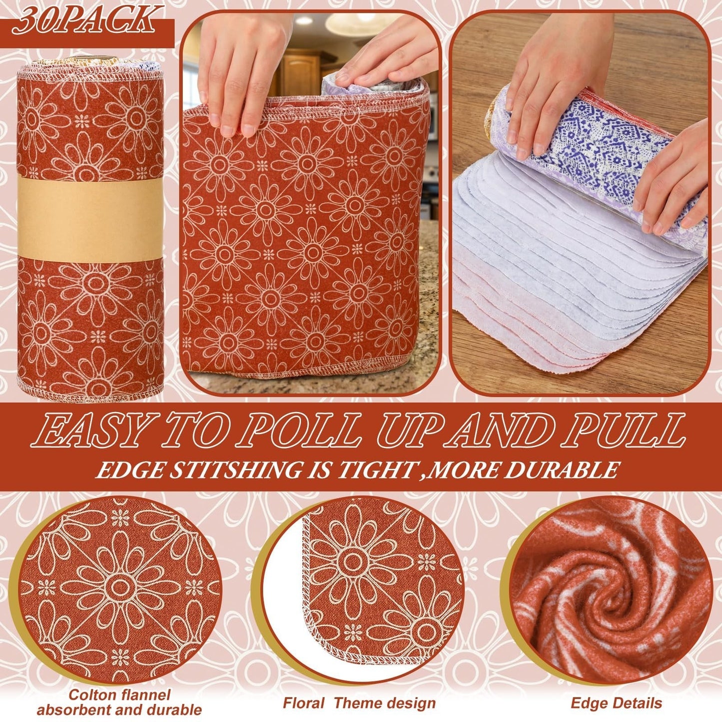 30 Pcs Reusable Paper Towels | Washable Cloth Kitchen & Bathroom Supplies, Soft2
