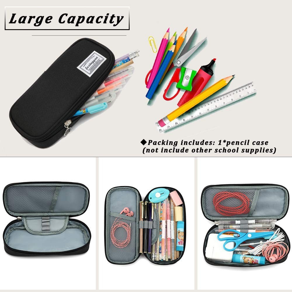 Multi Slot Pencil Case, Portable Pouch for School & Office, Black Pen Bag3