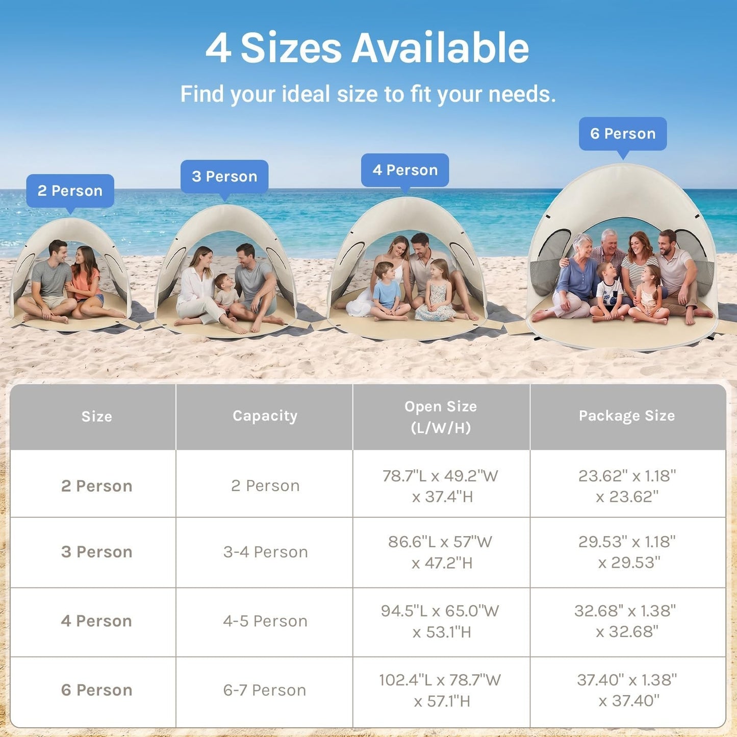 Pop Up Beach Tent Sun Shelter - UPF50+ UV Protection, Instant Setup, Portable Ca3