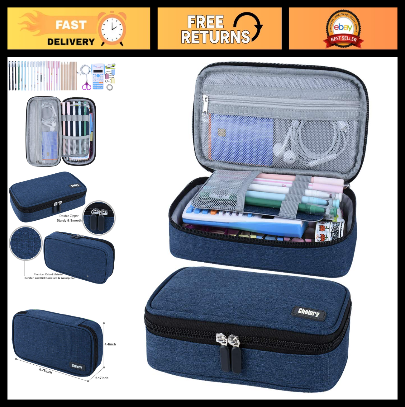 Large Capacity Pencil Case   Versatile Storage Pouch for Pens, Markers & Makeup0