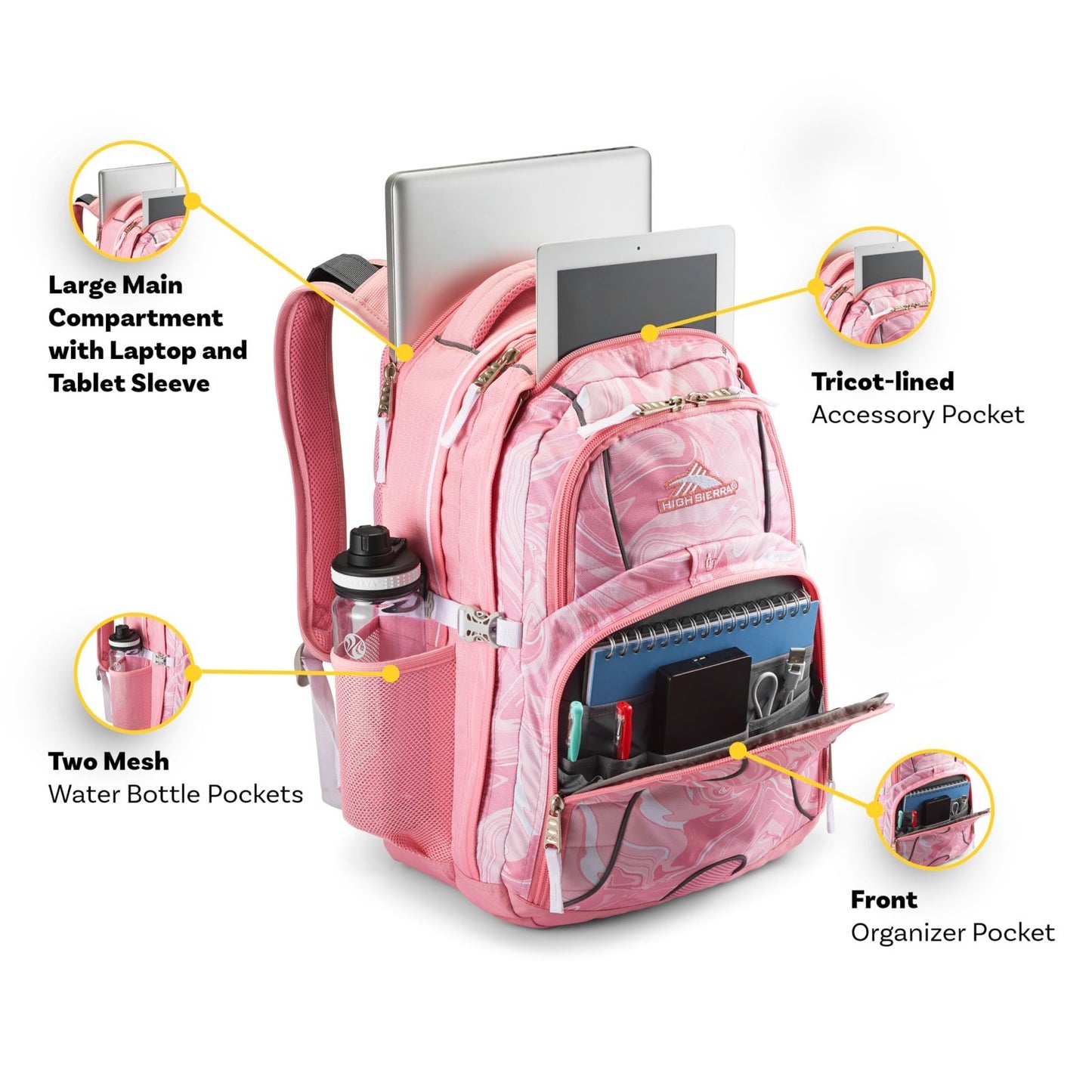 Stylish Pink Marble Daypack Backpack   Bubblegum Pink, One Size, Perfect for Sch5