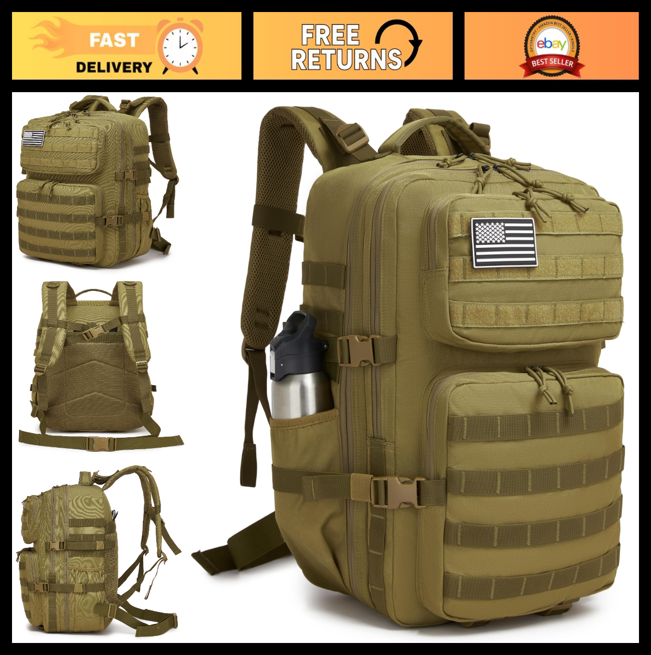 Waterproof Military Tactical Backpack   3 Day Assault Pack, Molle Daypack with B0