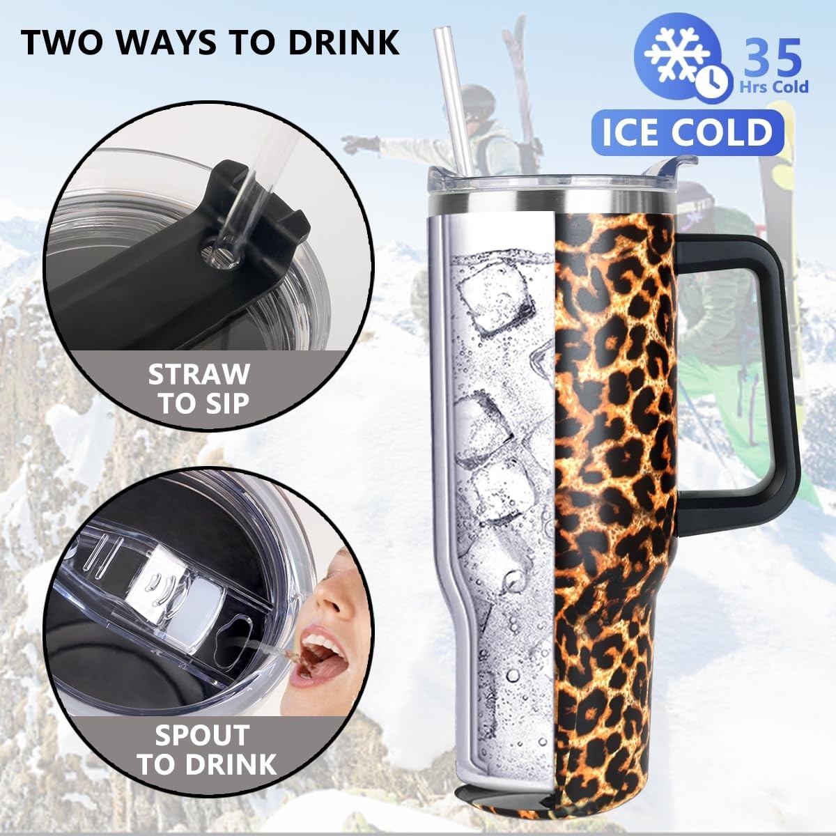 Insulated 40 oz Tumbler with Handle & Straw   Leak Proof, Dishwasher Safe, Trave3