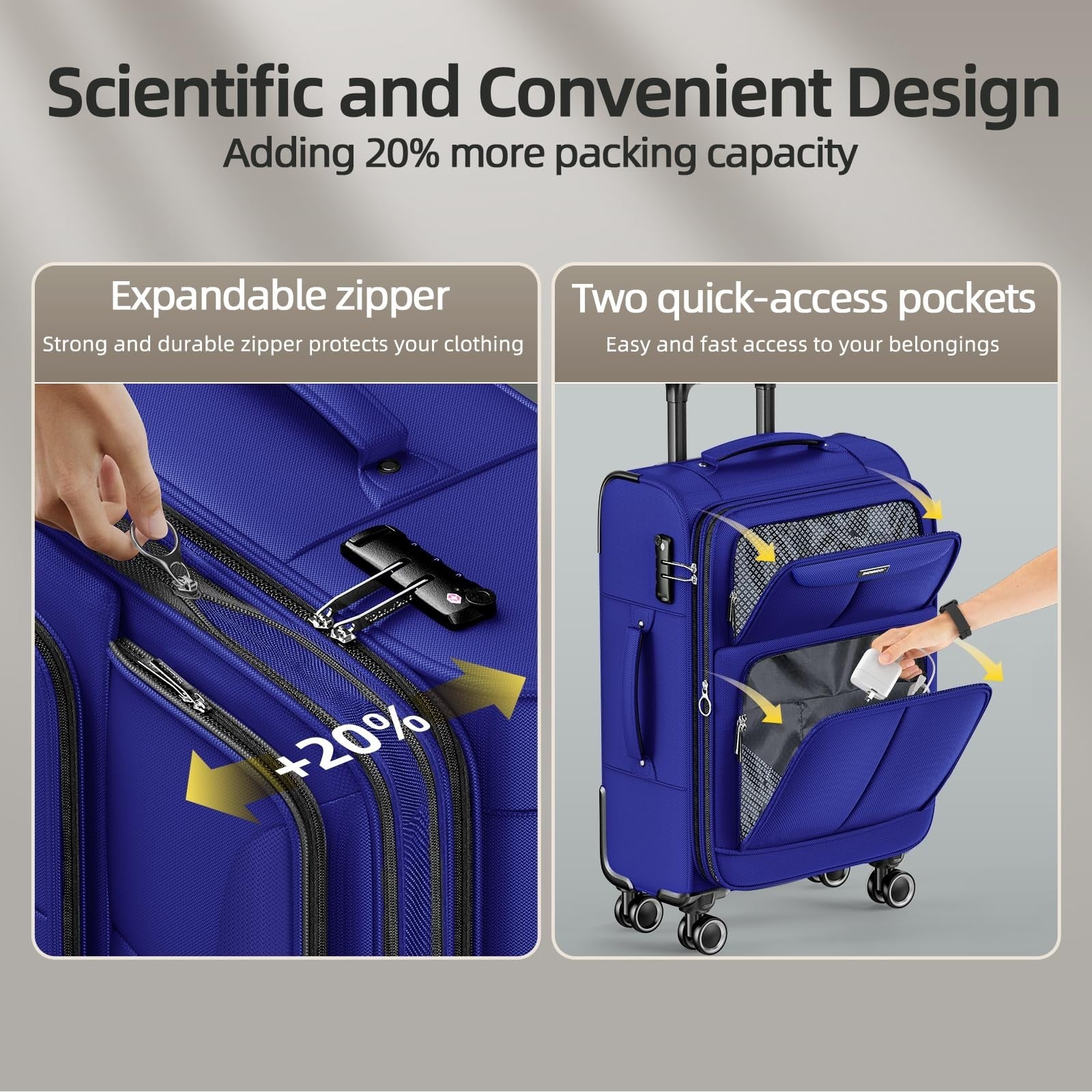 3-Piece Softside Luggage Set - Expandable, Lightweight, 360° Spinner Wheels, TSA2