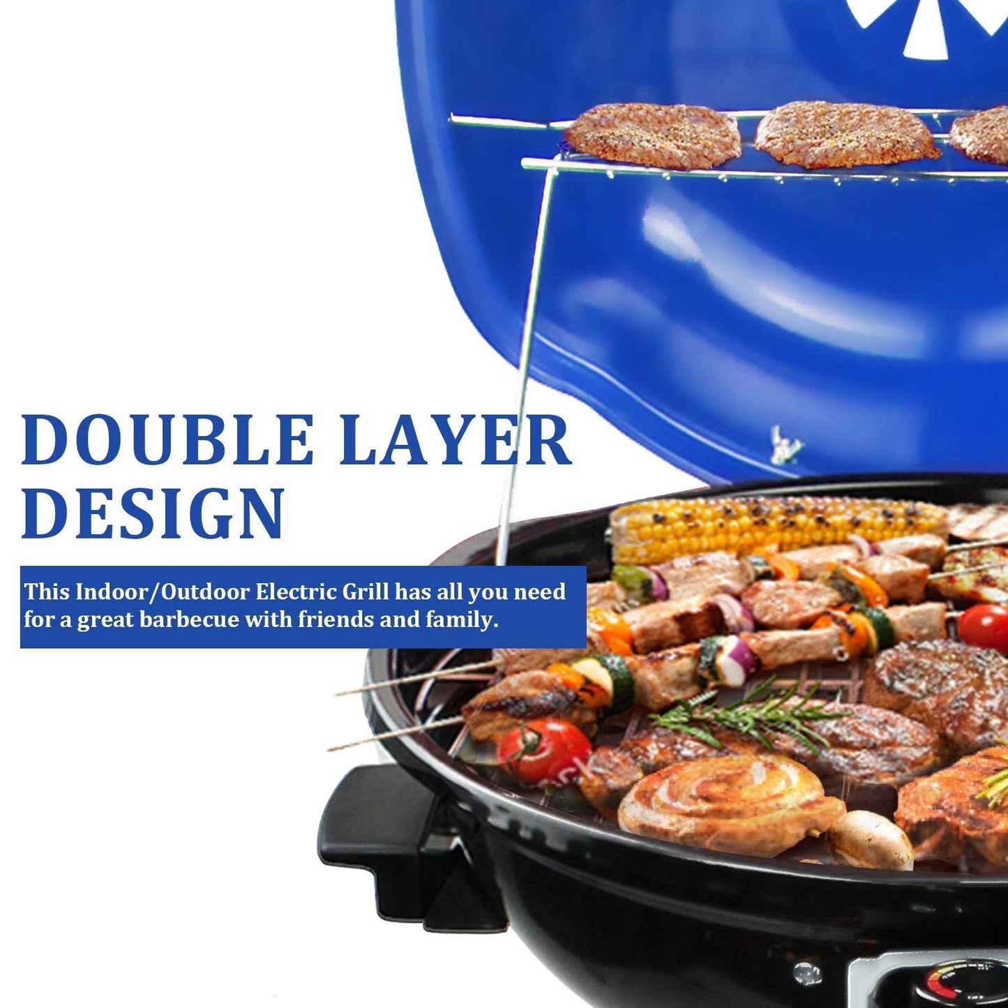 1600W Electric BBQ Grill - 15-Serving Indoor/Outdoor Portable Grill, Double Laye4