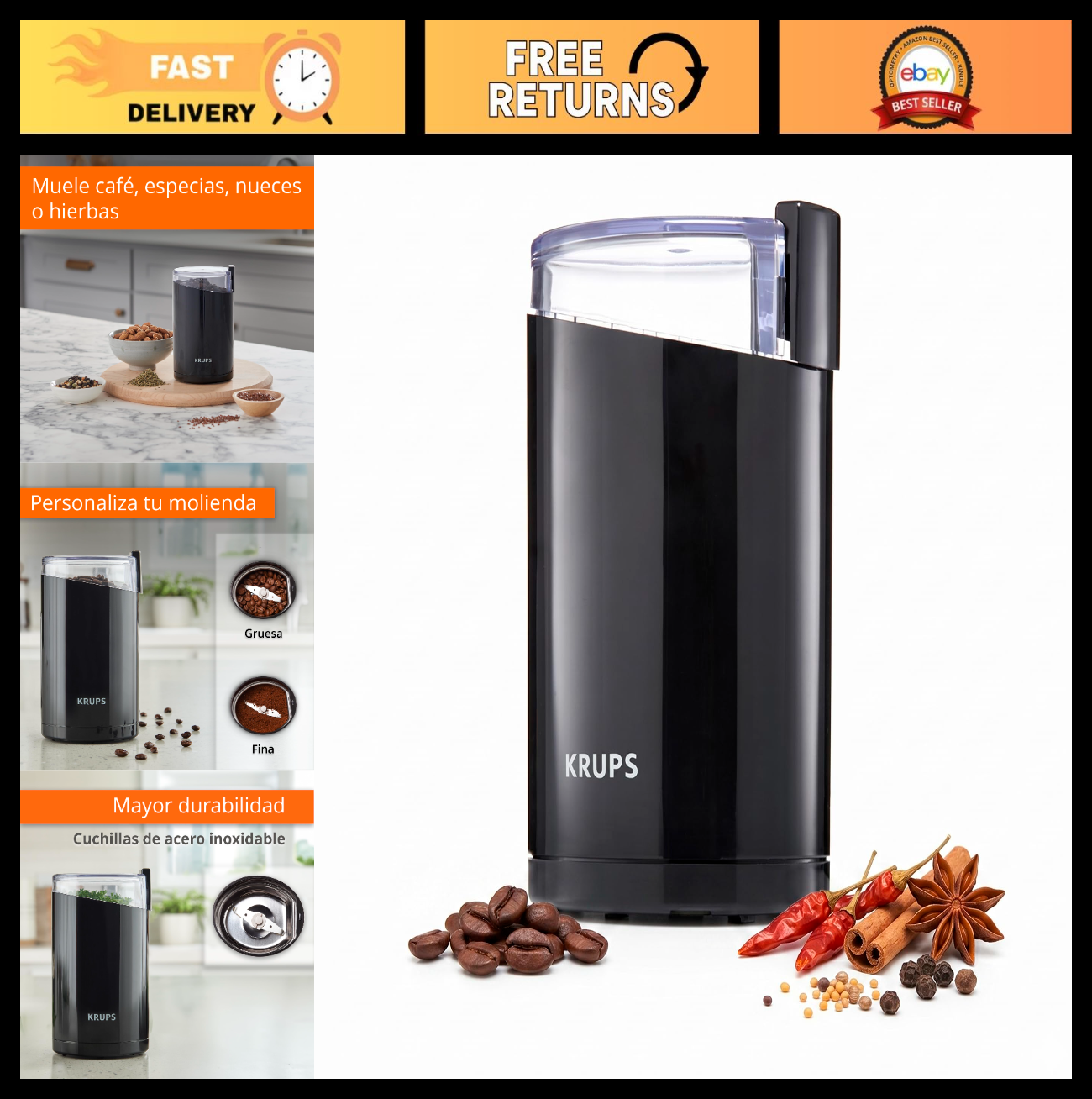 Electric Coffee Grinder, 3 oz Capacity, 200W Motor, Stainless Steel Blades, Spic0