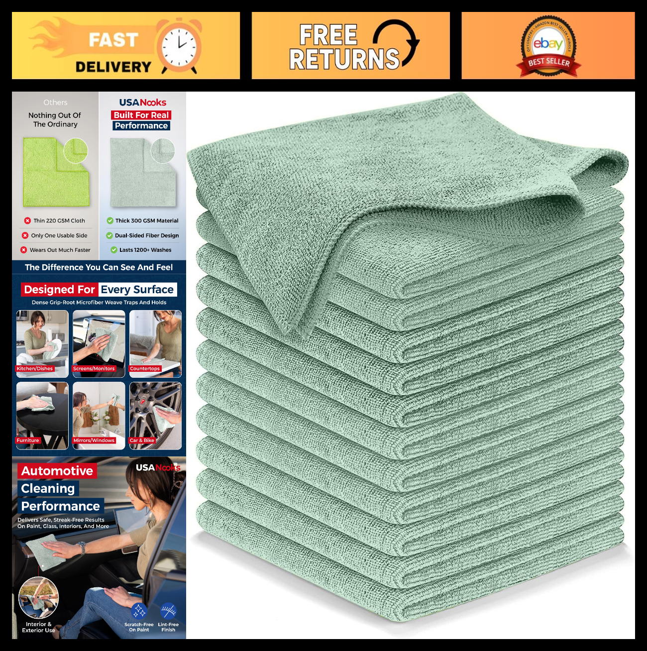 Microfiber Cleaning Cloths   12 Pack Sea Green, Ultra Absorbent, Streak Free Shi0