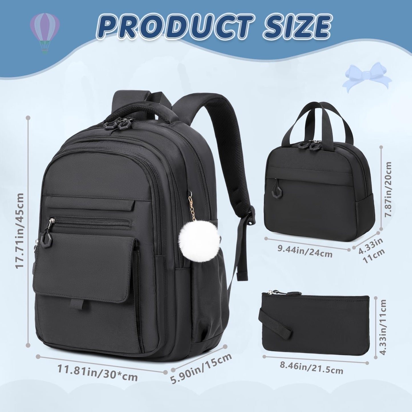 Girls Backpack Set with Lunch Box & Pencil Case   Stylish School Bag for Kids2
