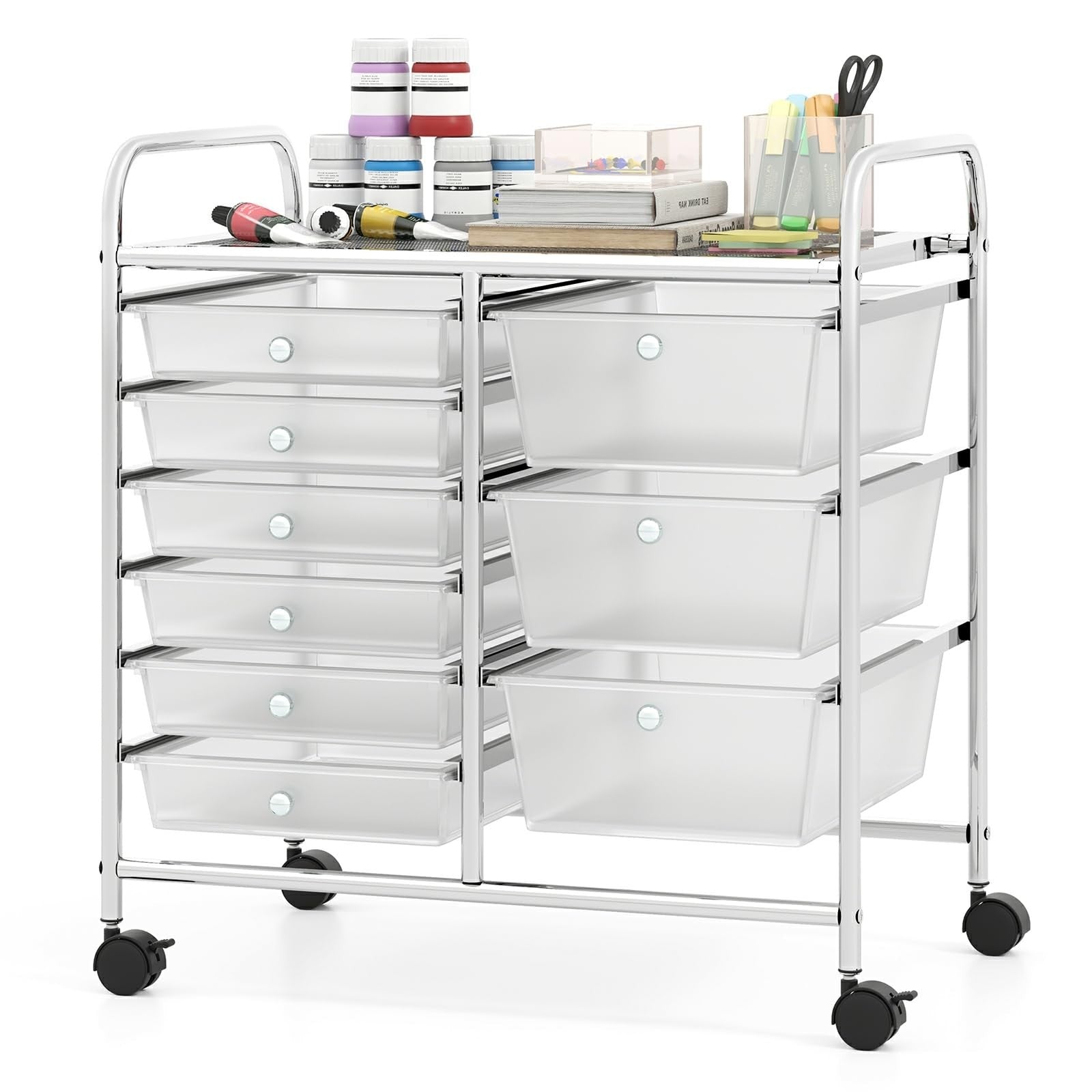 9 Drawer Rolling Storage Cart   Mobile Utility Cart with Wheels for Craft, Art &0
