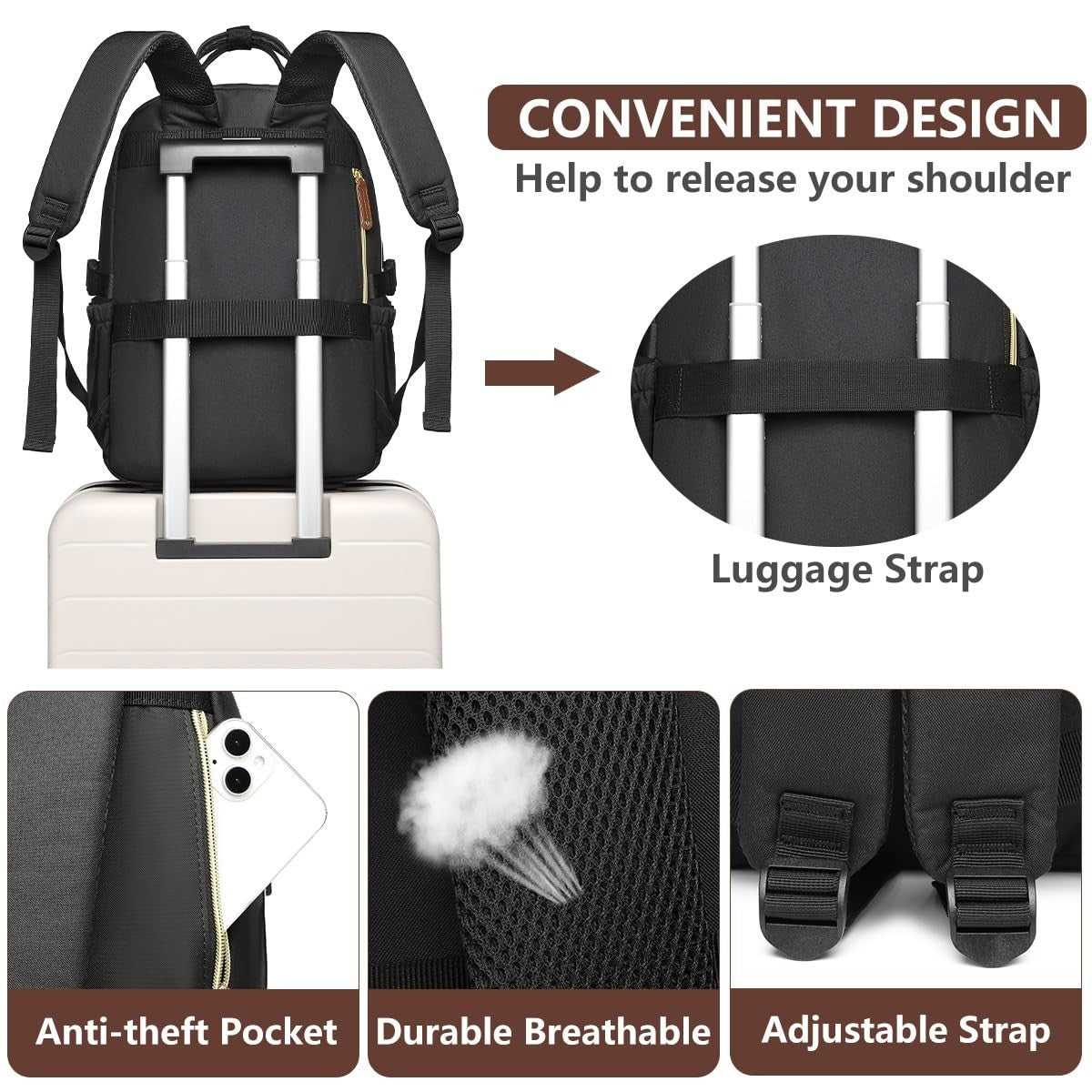 Stylish Laptop Backpack for Women   15.6" College Bookbag with Large Tumbler Poc4