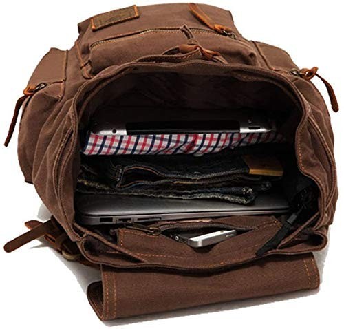 Vintage Canvas Backpack with Leather Trim, Padded Laptop Sleeve 12" 17", Travel4