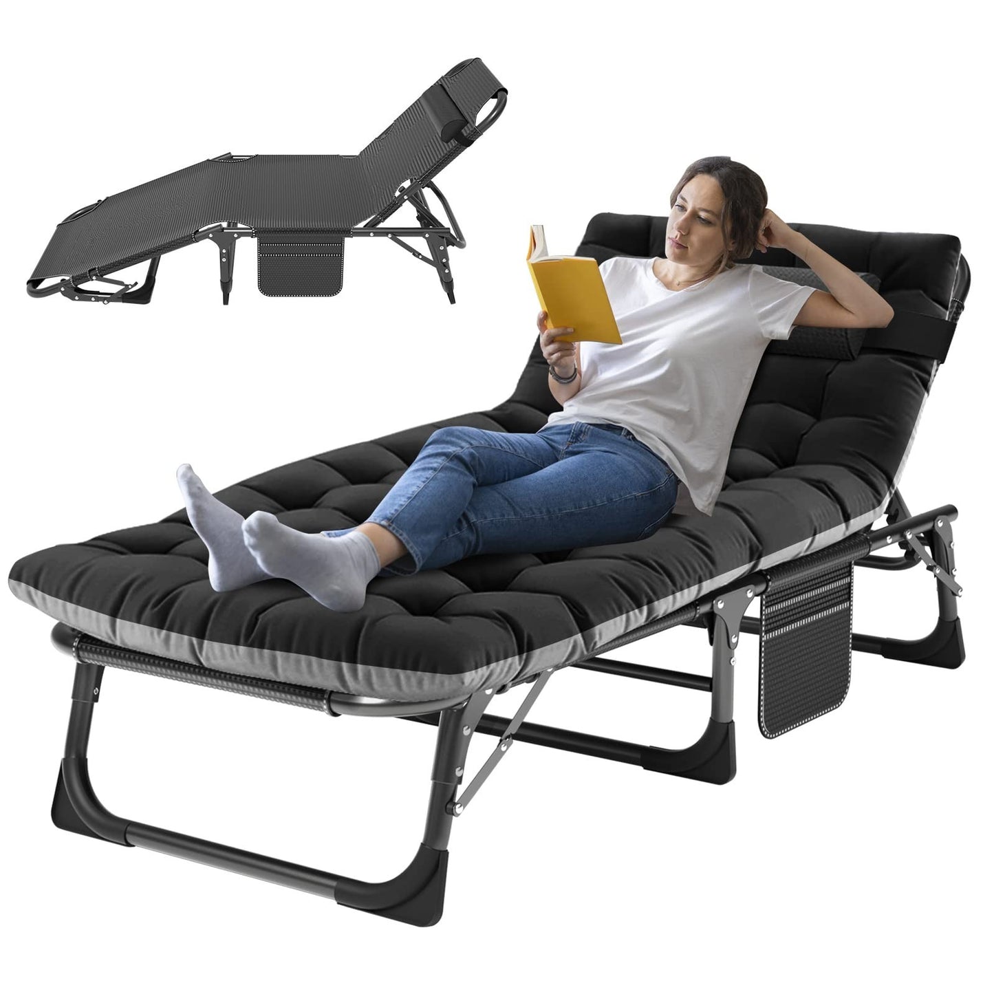 Extra Wide 28" Folding Camping Cot for Adults   Heavy Duty, 440 lbs Capacity, Qu1