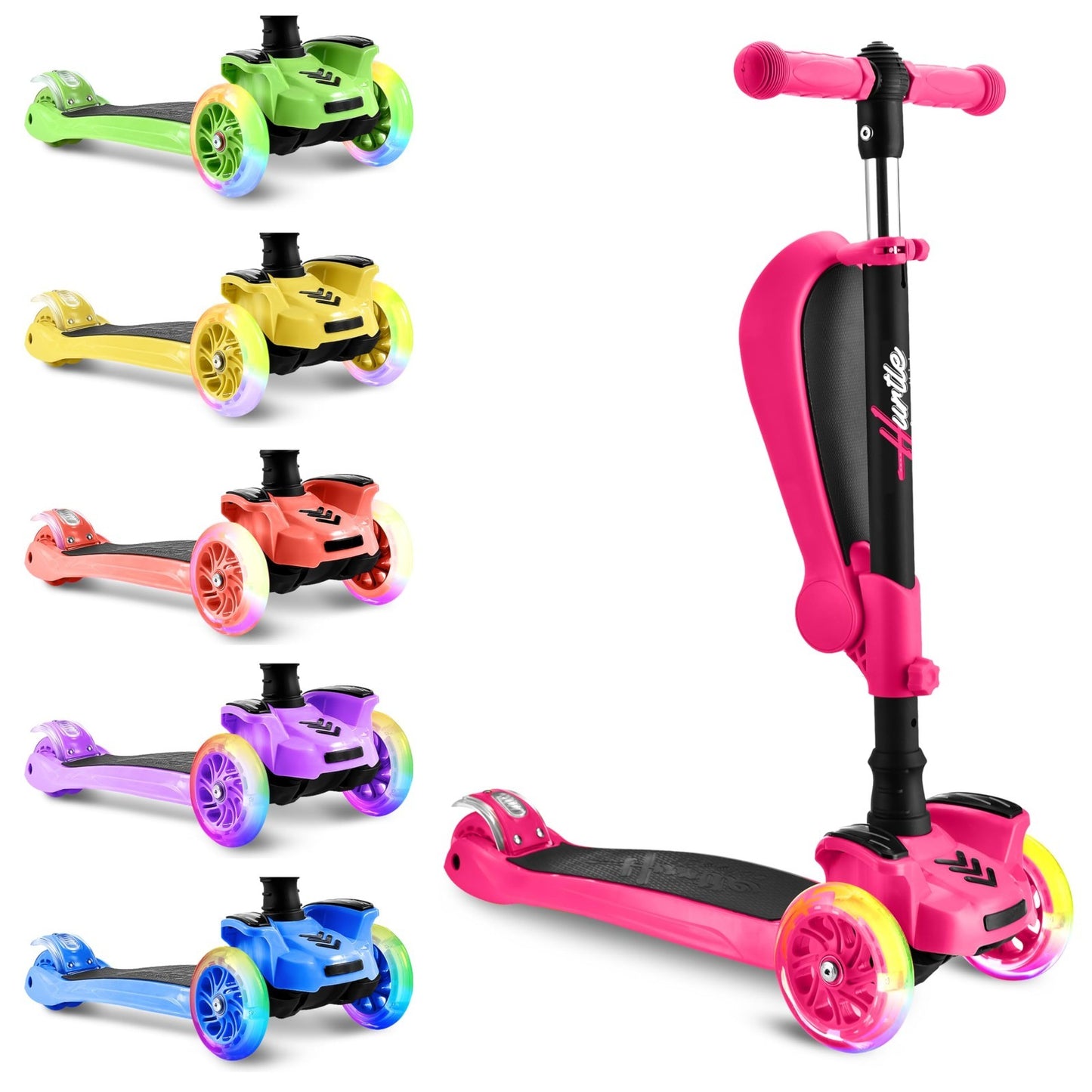 3-Wheeled Kids Scooter with LED Lights, Adjustable Handlebar, Foldable Seat - Si2