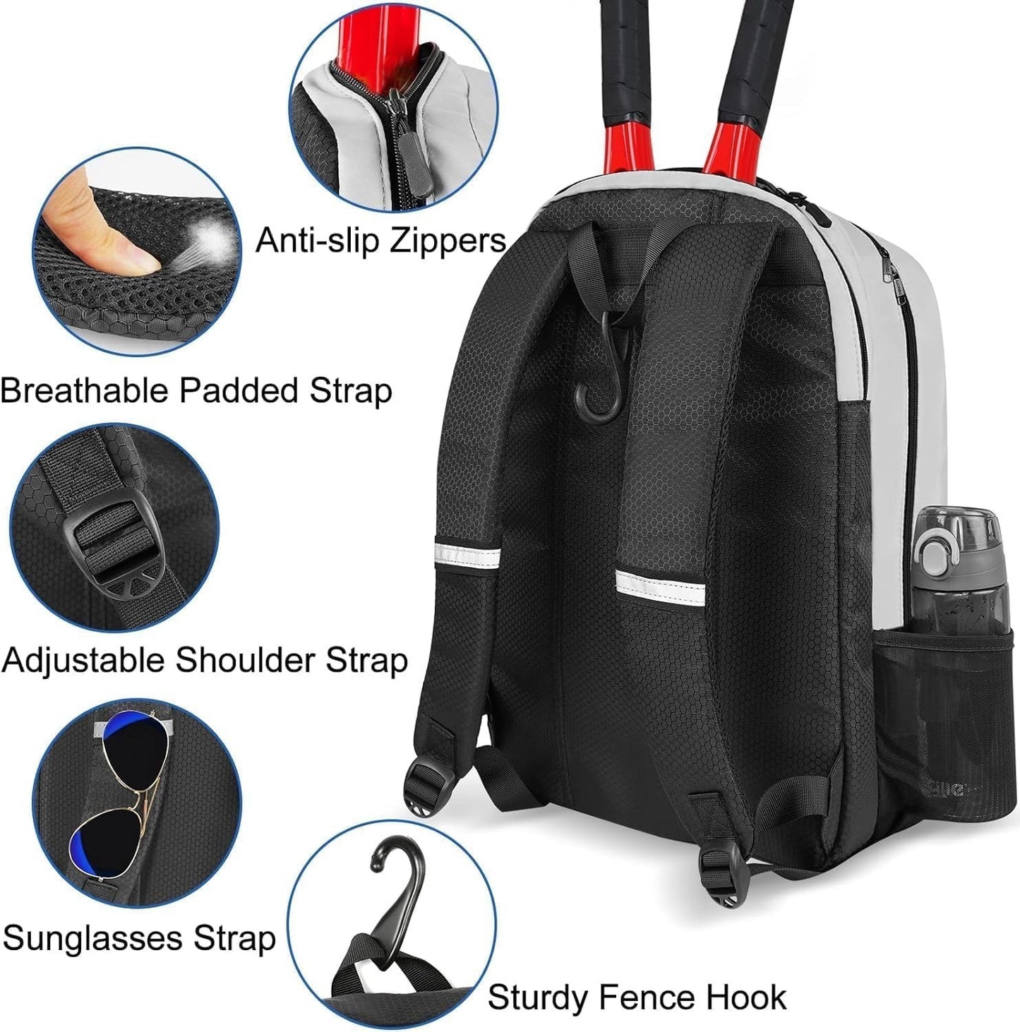 Insulated Tennis Backpack for 2 Rackets, Ventilated Shoe Compartment, Unisex6
