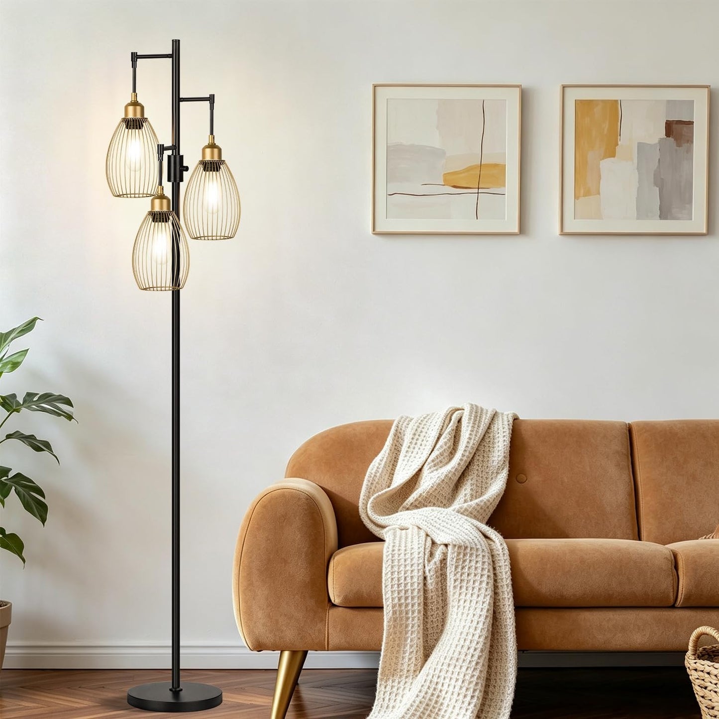 Dimmable Floor Lamp with 3 LED Bulbs, Industrial Tree Design, Tall Standing Ligh1
