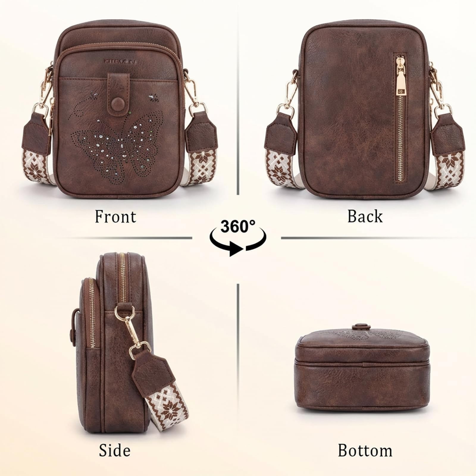 Leather Crossbody Bag for Women - Small Shoulder Purse with Adjustable Strap & R6