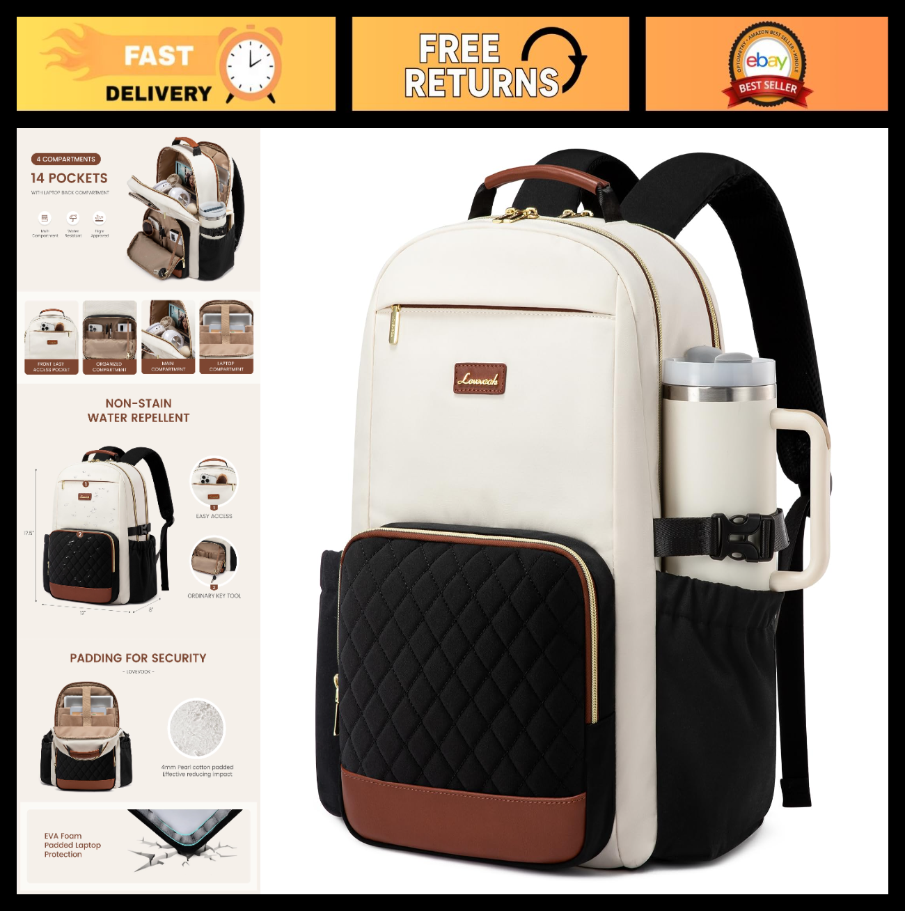 Stylish Waterproof Laptop Backpack for Women, 15.6" Large Capacity, Travel Purse0