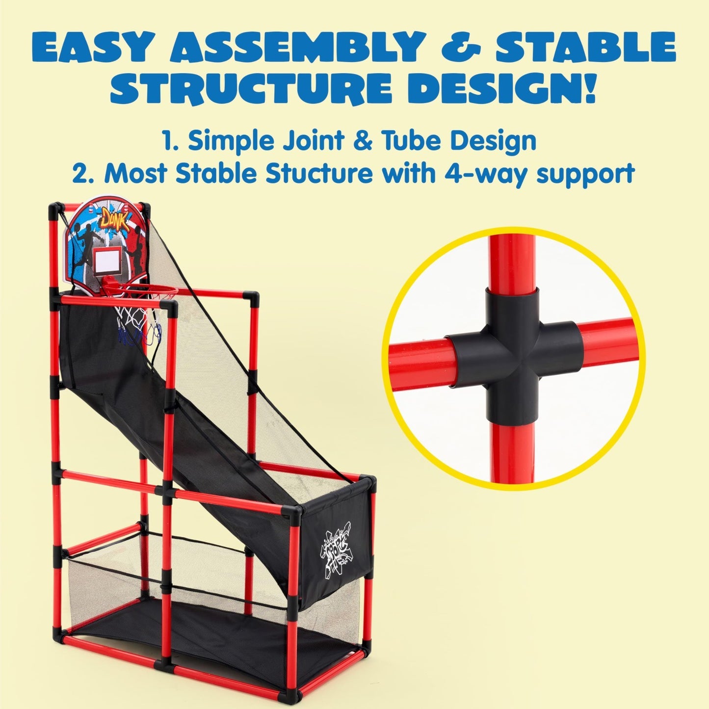 Indoor Arcade Basketball Game Set for Kids 3+, Easy Setup Sports Toy with 4 Ball5