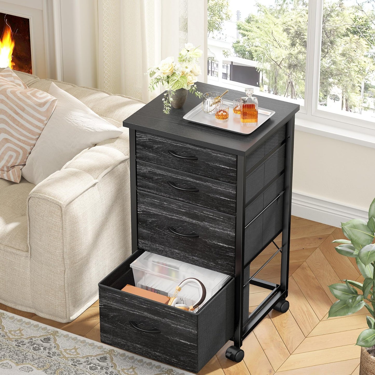 4 Drawer Rolling File Cabinet for A4 Letter Size   Mobile Printer Stand, Lockabl7