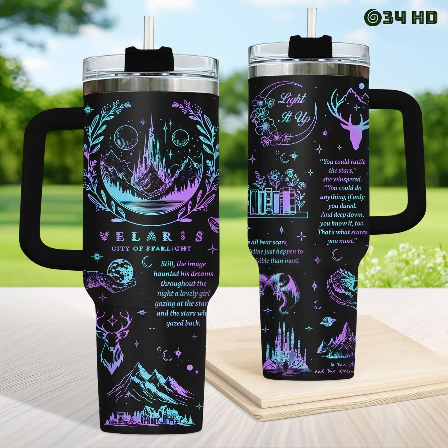 40oz Insulated Tumbler with Handle & Straw   Celestial Night Sky Design, Perfect1