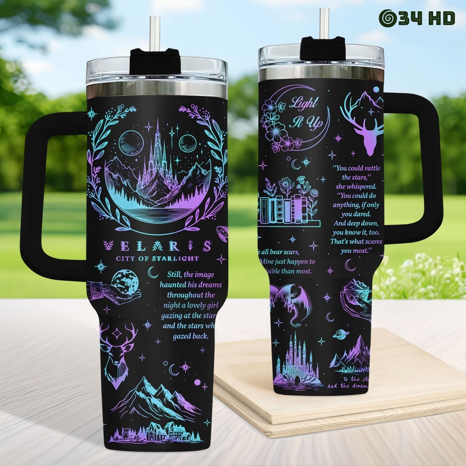 40oz Insulated Tumbler with Handle & Straw   Celestial Night Sky Design, Perfect1