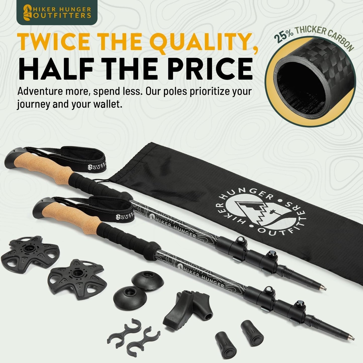 Lightweight Carbon Fiber Trekking Poles - Collapsible Hiking Sticks with Cork &2