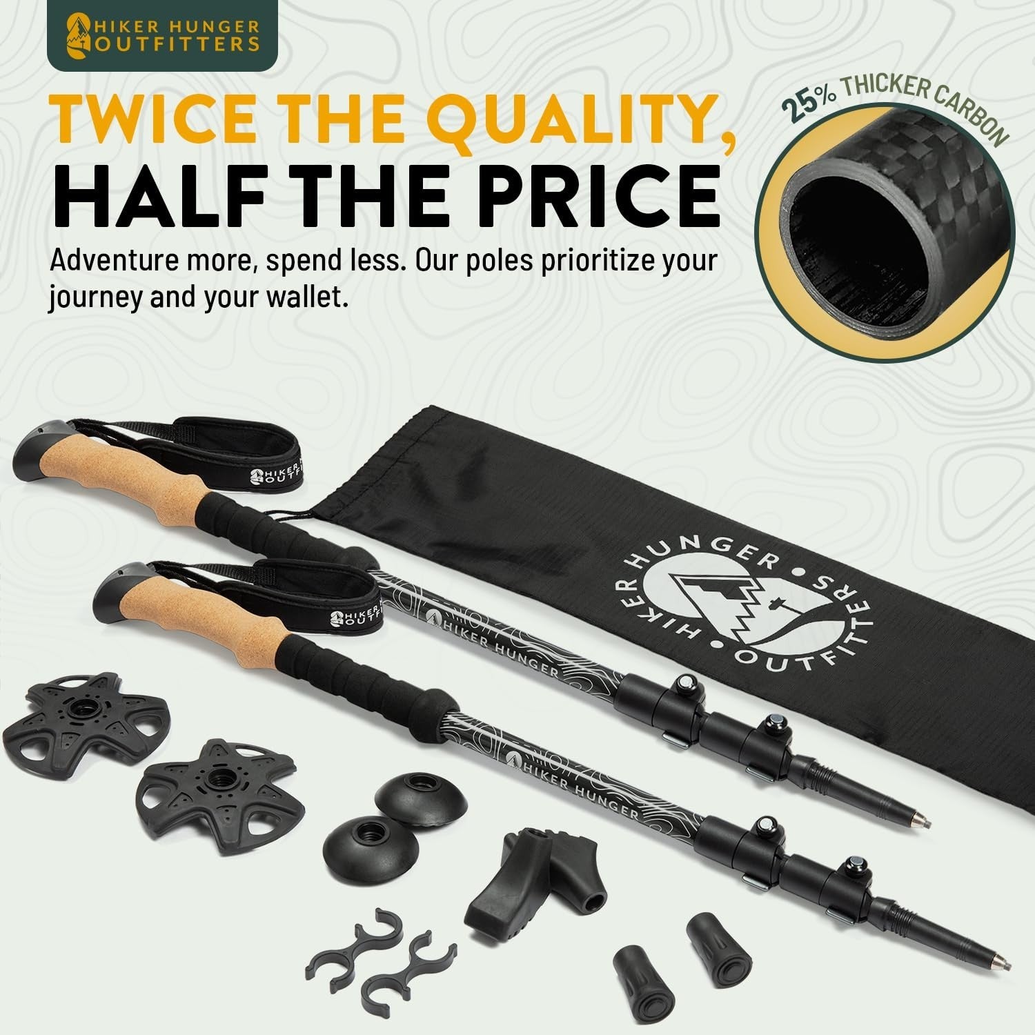 Lightweight Carbon Fiber Trekking Poles - Collapsible Hiking Sticks with Cork &2