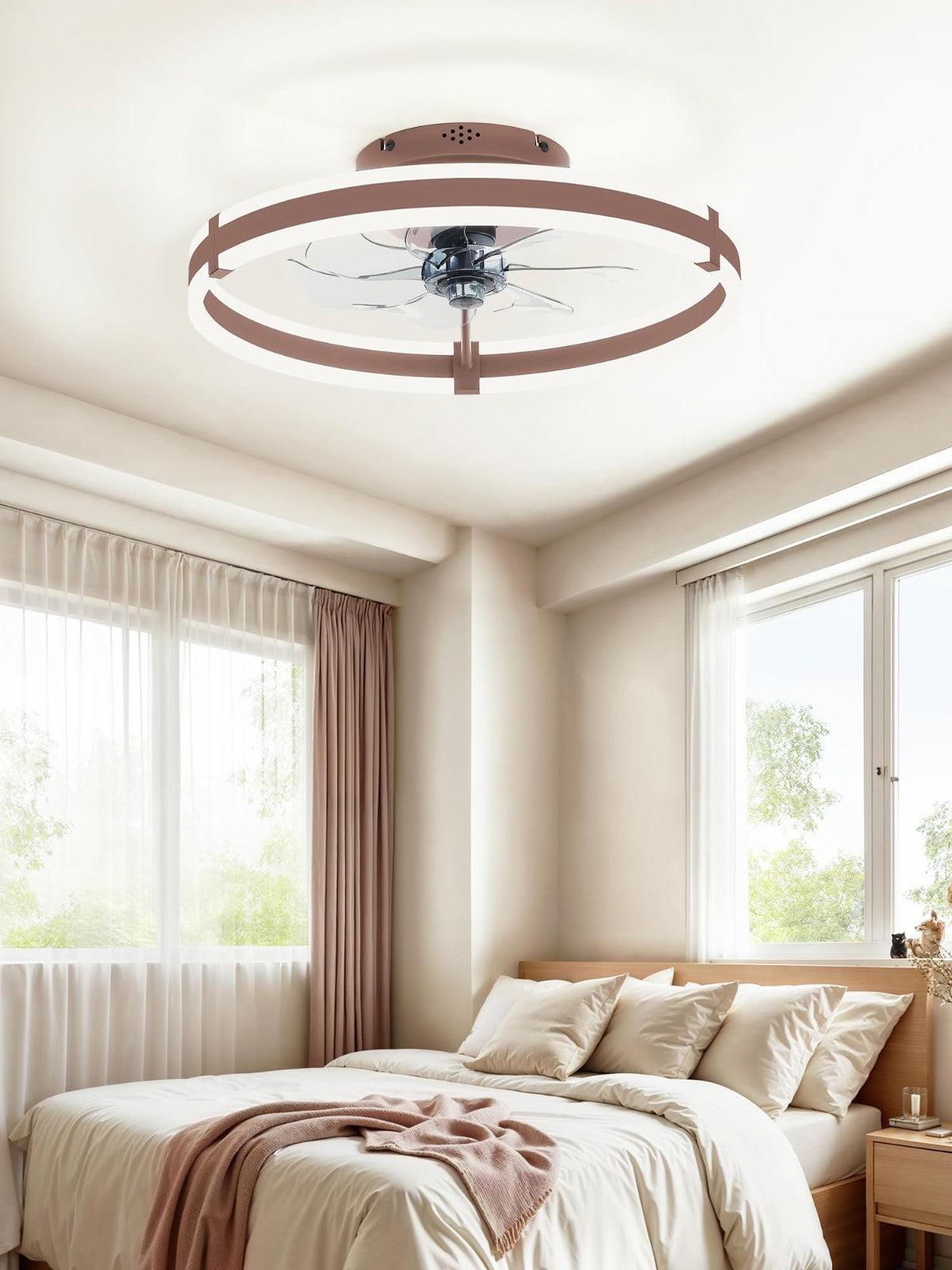 Modern Flush Mount Ceiling Fan with Lights & Remote, 19.7'' Low Profile, Dimmabl6