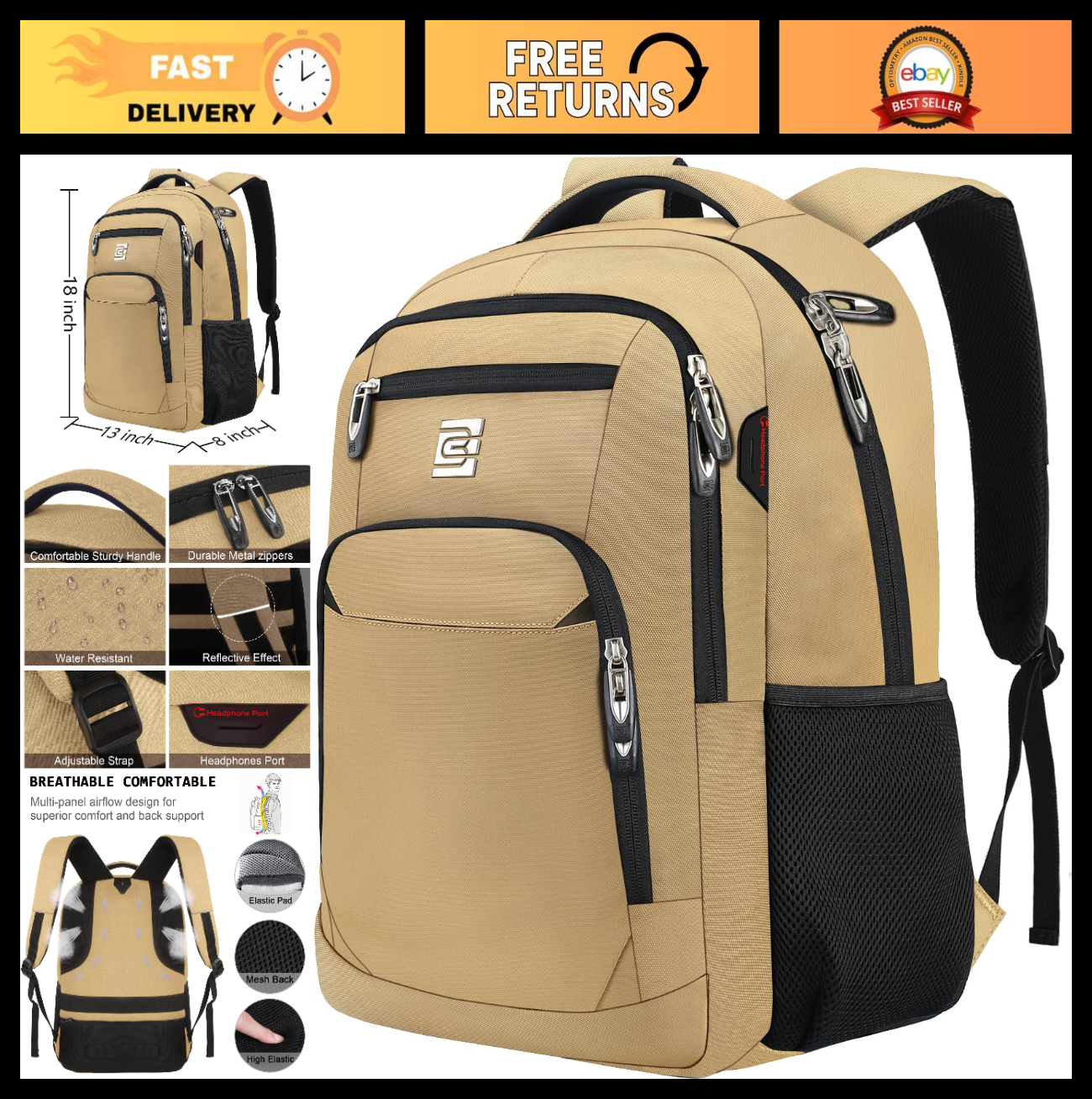 Slim Anti Theft Laptop Backpack for Business Travel & College   Stylish & Durabl0