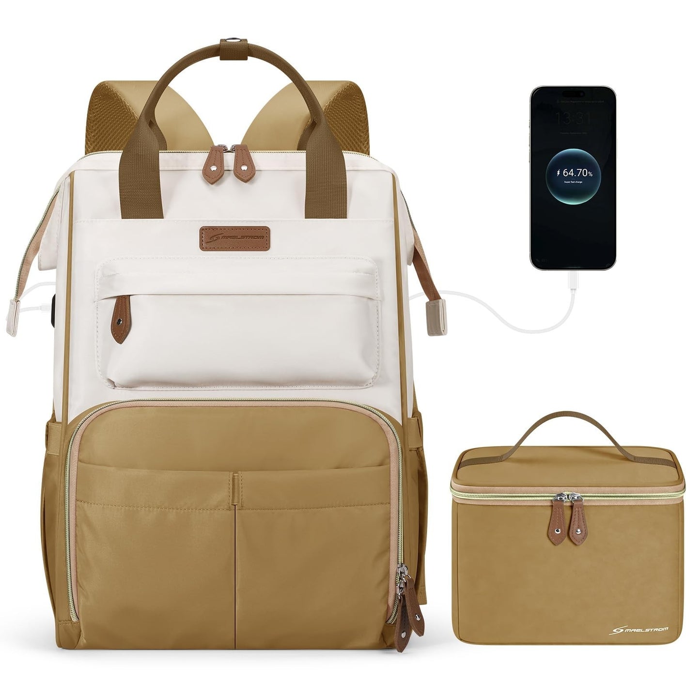 Travel Backpack for Men & Women, Fits 15.6-17.3" Laptop, Insulated Lunch Bag, Kh1