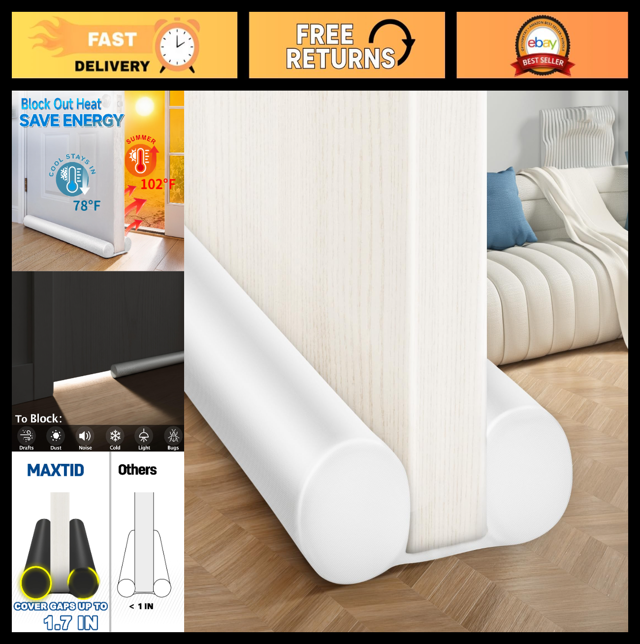 Under Door Draft Stopper   Cold Air Blocker, Adjustable 30" 36" Gap Filler, Weat0