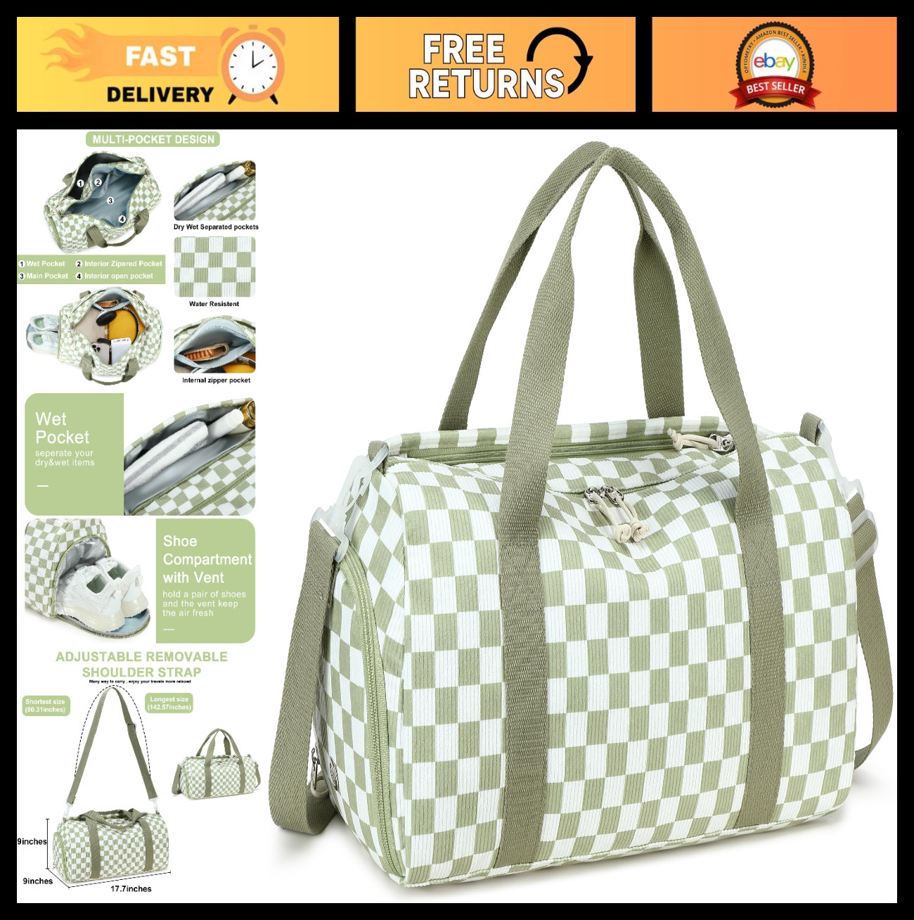 Cute Girls Duffle Bag with Shoes Compartment, Waterproof Gym & Travel Bag0