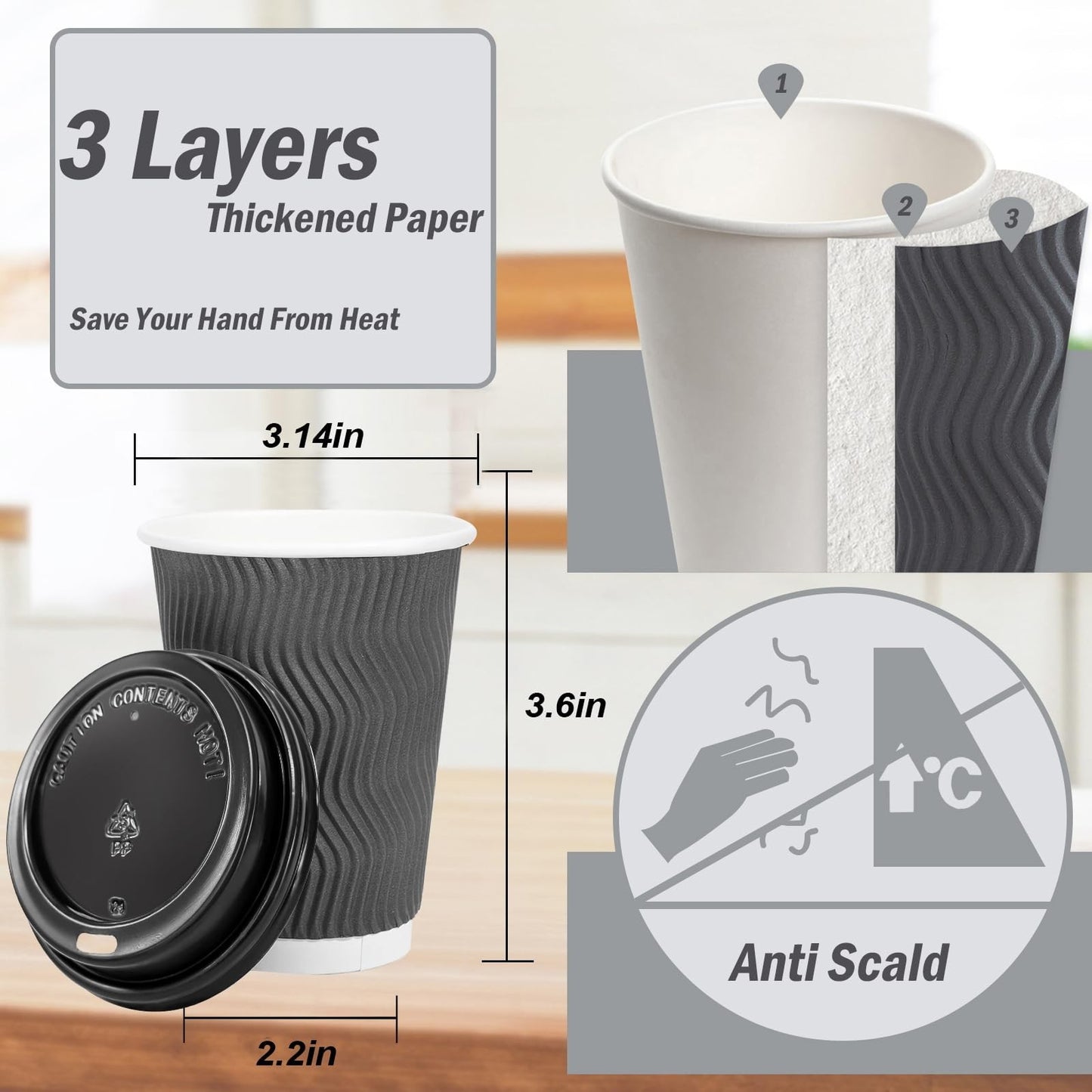 50 Pack 8 oz Insulated Disposable Coffee Cups with Lids   To Go Hot Drink Cups f2