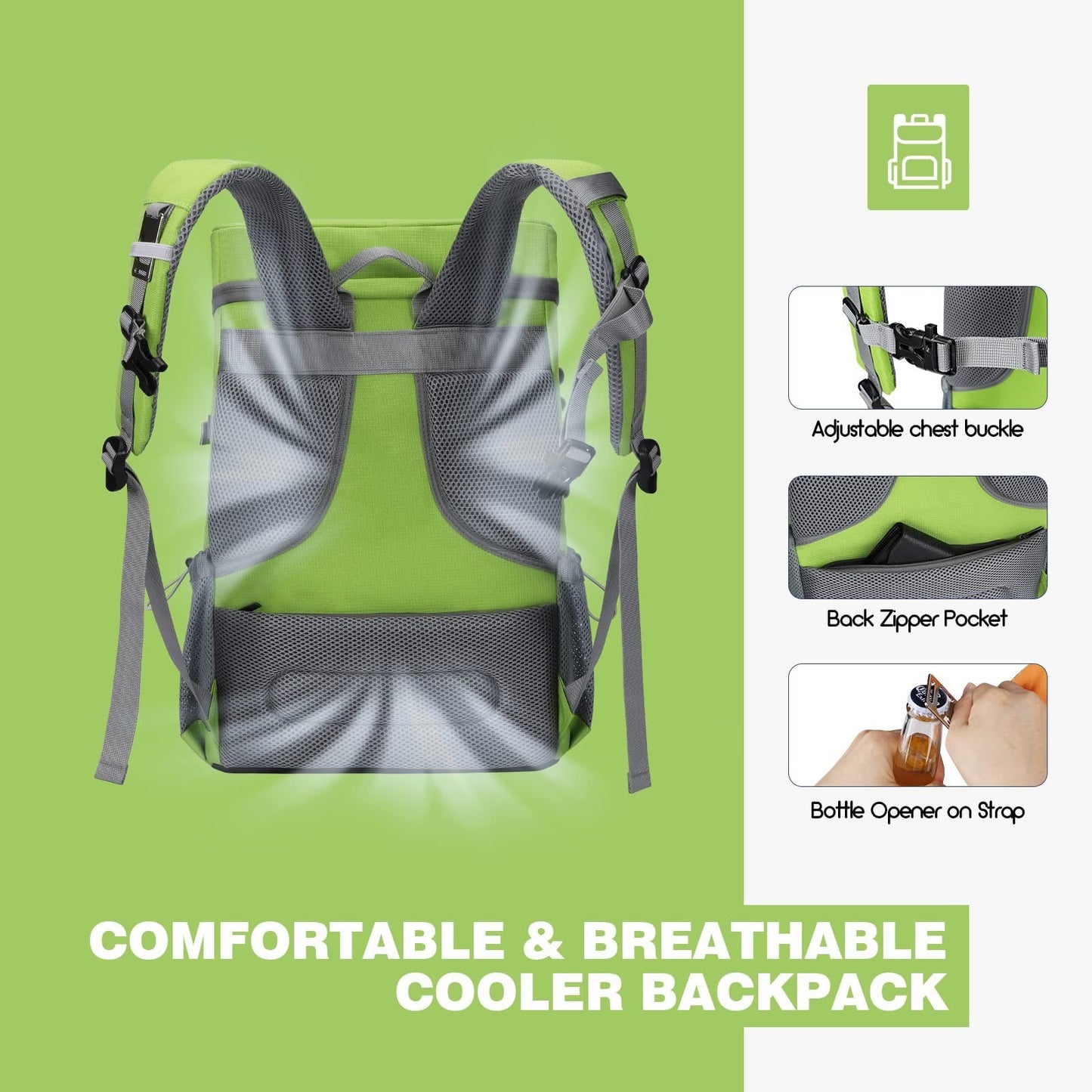 Insulated Soft Cooler Backpack - 35/50 Can Capacity for Camping, Hiking & Beach4