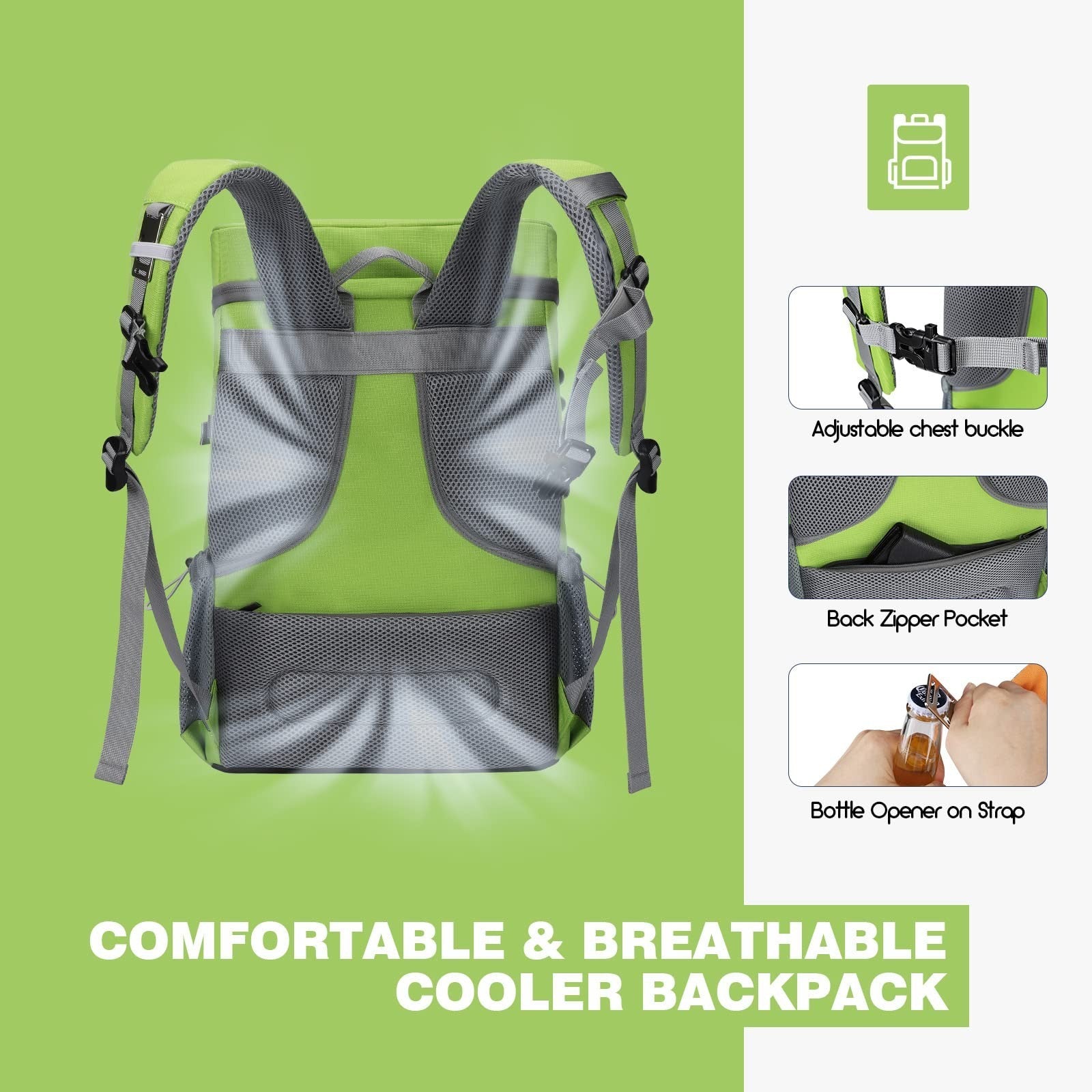 Insulated Soft Cooler Backpack - 35/50 Can Capacity for Camping, Hiking & Beach4