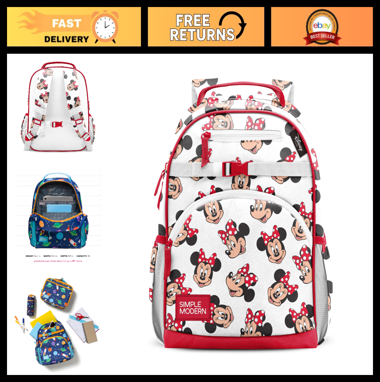 Cute Minnie Mouse Kids Backpack for School, 12L Bookbag for Toddlers & Preschool0