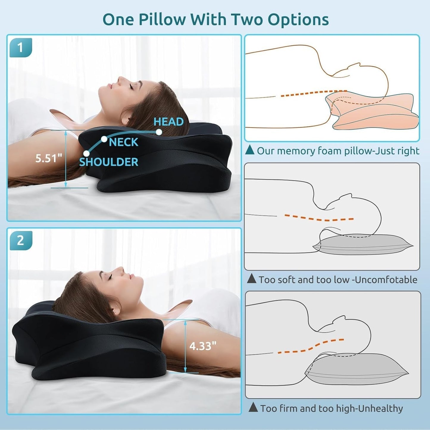 Cervical Memory Foam Pillow for Neck & Shoulder Pain Relief, Cooling Ergonomic S4