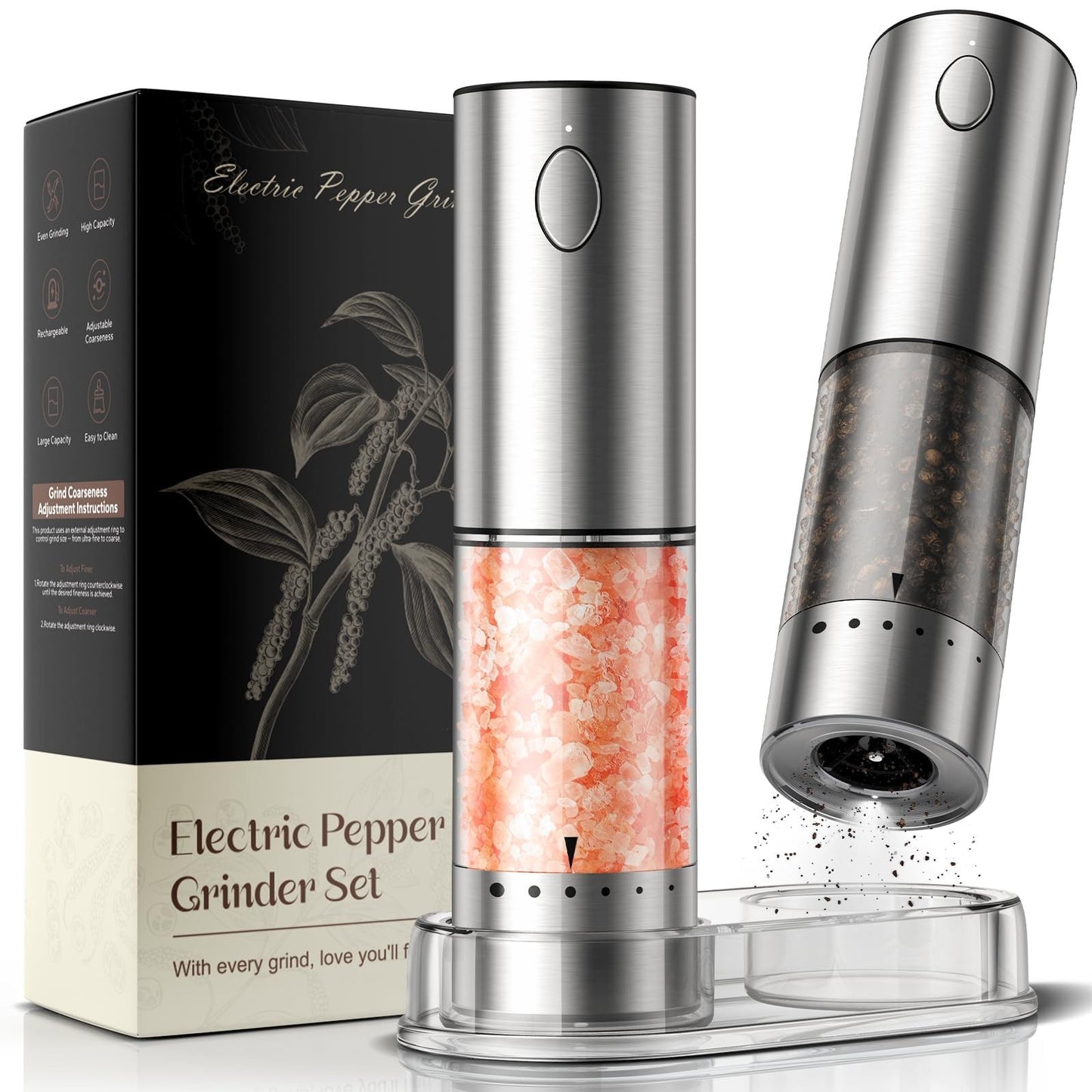 Rechargeable Electric Salt & Pepper Grinder Set   Automatic Adjustable Coarsenes1