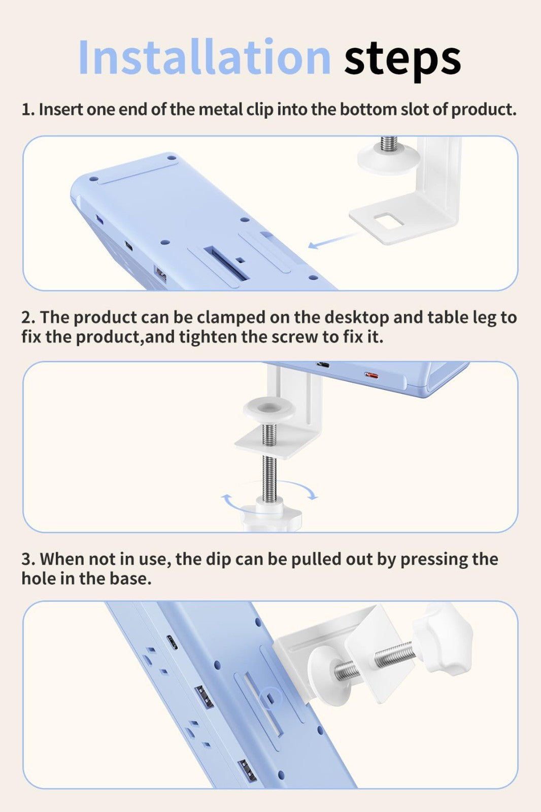 6.5FT Desk Clamp Power Strip   5 AC Outlets, 6 USB Ports, PD 40W Fast Charging6