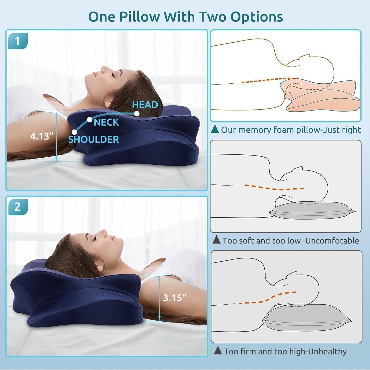 Cervical Memory Foam Pillow for Neck & Shoulder Pain Relief, Cooling Ergonomic S3
