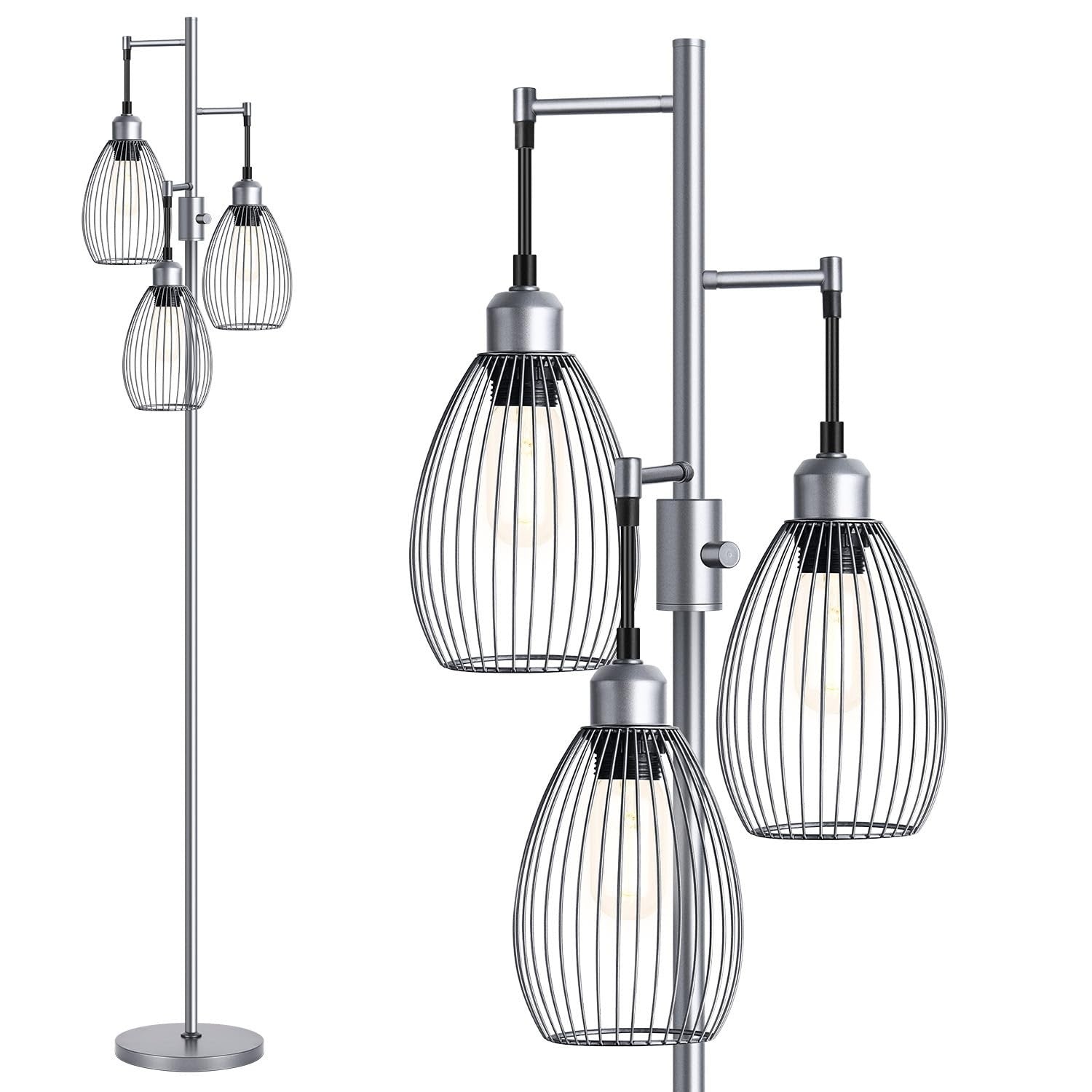 Dimmable Industrial Floor Lamp with 3 LED Edison Bulbs, Elegant Teardrop Design,1
