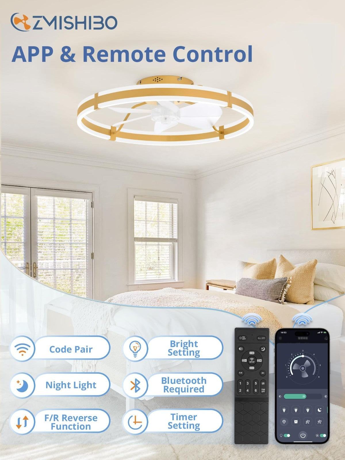 Low Profile 24" Ceiling Fan with Lights & Remote, Dimmable LED, Quiet Motor, Rev4