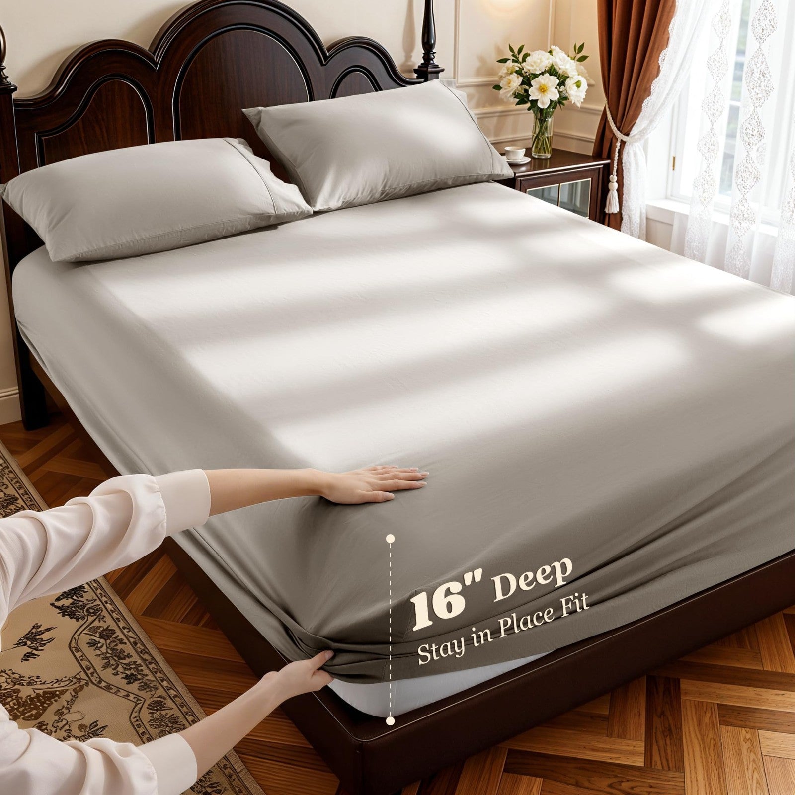 1000 Thread Count Egyptian Cotton King Size Sheet Set, 4 Piece Deep Pocket, Soft4